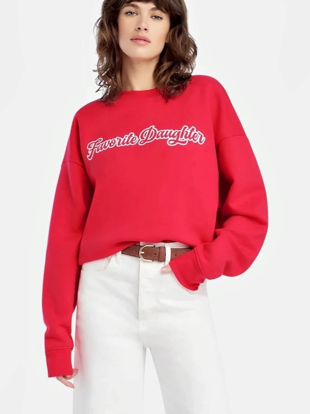 NEW Favorite Daughter The Varsity Sweatshirt Rouge Red & White Small NWT